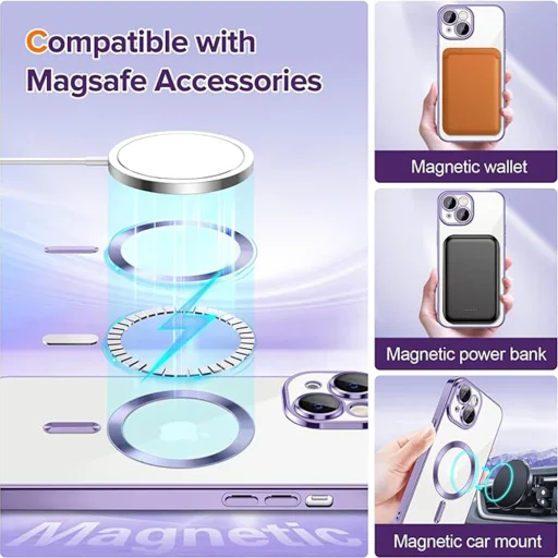 na iPhone 14 - Techsuit - Luxusný Kryštálový MagSafe - Svetlofialová. Puzdro - 5