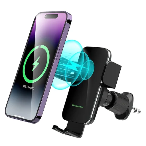 Wozinsky WEDZ-3Y8S autós telefontartó 15W-os vezeték nélküli töltővel, légkiömlőre rögzíthető - fekete tok qi - 2