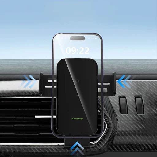 Wozinsky WEDZ-3Y8S autós telefontartó 15W-os vezeték nélküli töltővel, légkiömlőre rögzíthető - fekete tok qi - 8