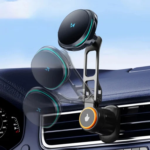 Wozinsky WCT5-6S2Y Car Holder with Qi/MagSafe 15W Inductive Charger for Air Vent - Black - 4