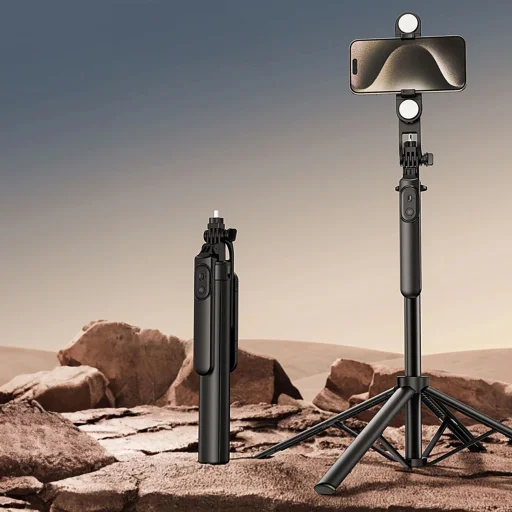 Selfie stick WH181D-Y1S 1.75m aluminum alloy telescopic tripod with dual lamp and phone holder - black - 3