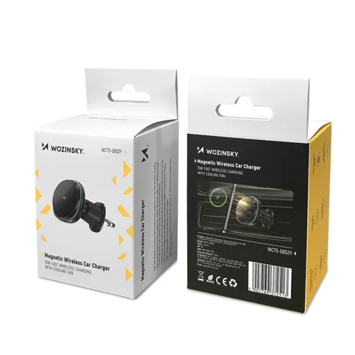Wozinsky WCT5-Q6S2Y Autós tartó Qi/MagSafe 15W-os induktív töltővel szellőzőrácshoz ventilátorral - Fekete - 3