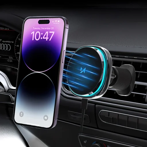 Wozinsky WCT5-Q6S2Y Autós tartó Qi/MagSafe 15W-os induktív töltővel szellőzőrácshoz ventilátorral - Fekete - 4