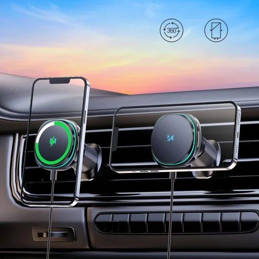 Wozinsky WCT5-Q6S2Y Autós tartó Qi/MagSafe 15W-os induktív töltővel szellőzőrácshoz ventilátorral - Fekete - 8