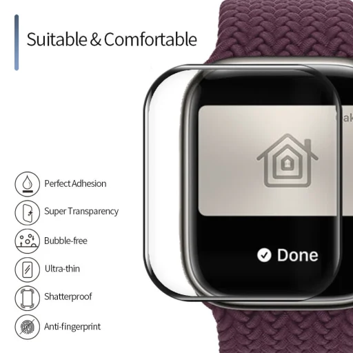 Blueo - Magas Molekulájú Képernyővédő Por Eltávolító Lokátorral - Apple Watch 10 42mm - Fekete - 4