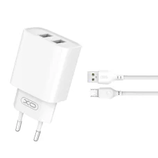 XO hálózati töltő CE02C 2x USB 2,1A fehér + microUSB kábel