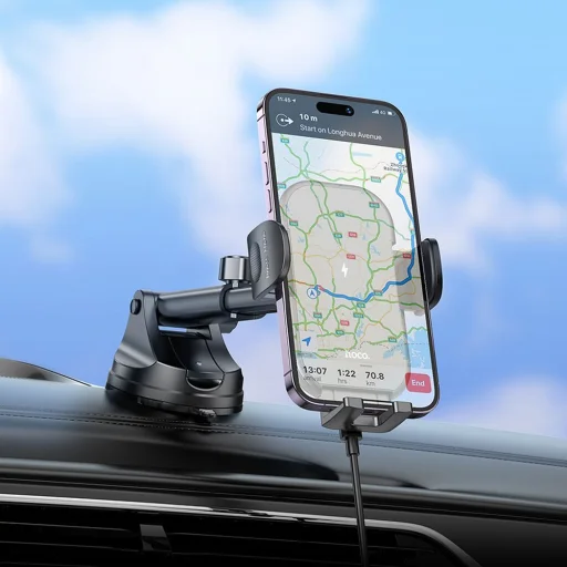 HOCO autós telefontartó vezeték nélküli töltéssel szélvédőre / középkonzolra 15W HW5 fekete - 8