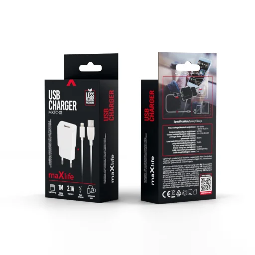 Maxlife MXTC-01 töltő 1x USB 2.1A fehér + Lightning kábel - 6