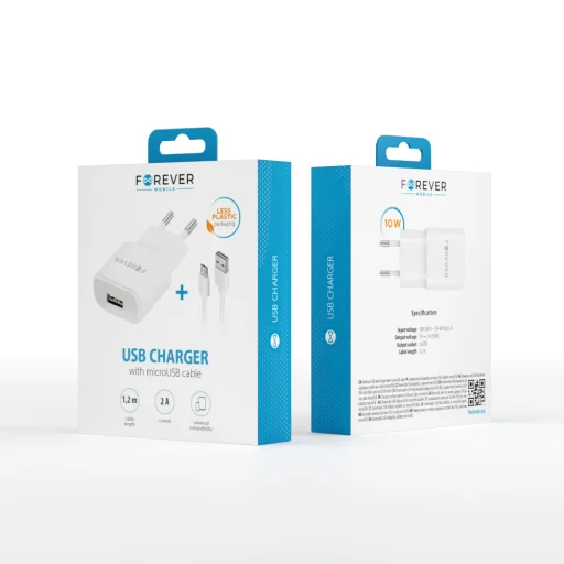 Forever TC-01 töltő 1x USB 2A fehér + microUSB kábel - 5