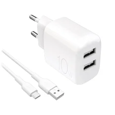 Puro PROLITE 10W 2x USB-A hálózati töltő + USB-A - USB-C kábel 1.2m - fehér