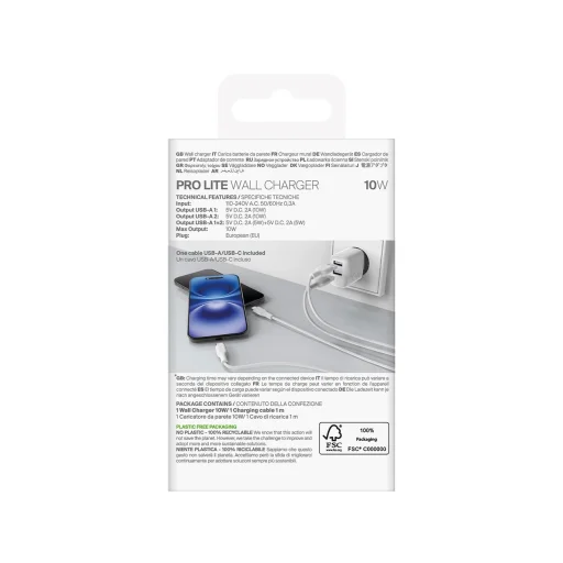 Puro PROLITE 10W 2x USB-A hálózati töltő + USB-A - USB-C kábel 1.2m - fehér - 3