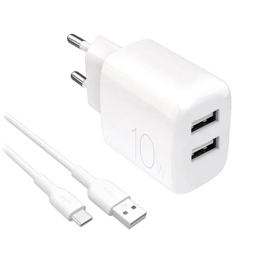 Puro PROLITE 10W 2x USB-A hálózati töltő + USB-A - USB-C kábel 1.2m - fehér - 1