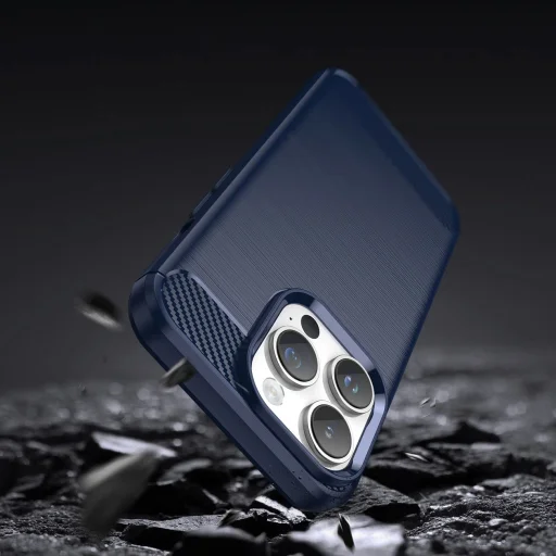 Carbon fliptok iPhone 14 Pro Max-hoz flexibilis gél hátlappal kék, - 3