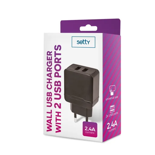 Setty töltő 2x USB 2,4A fekete - 2