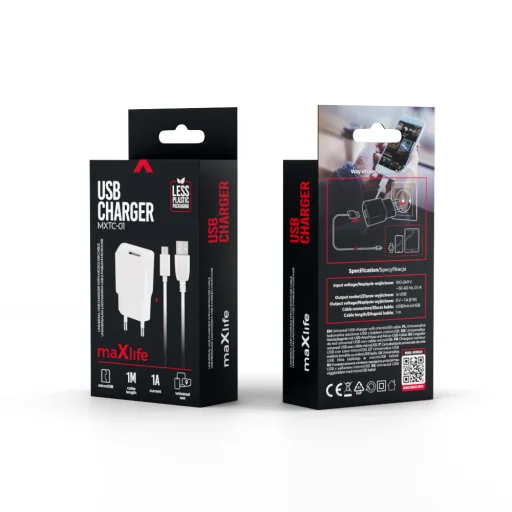 Maxlife MXTC-01 töltő 1x USB 1A fehér + microUSB kábel - 7
