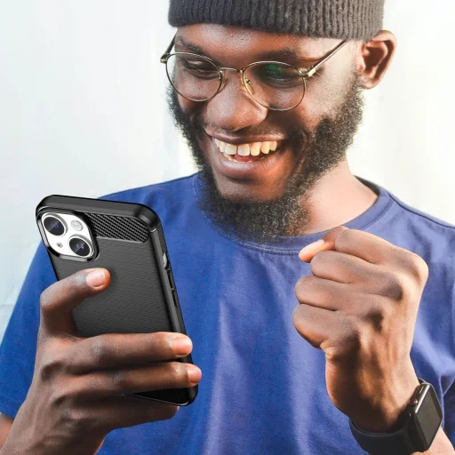 Carbon tok iPhone 14 Plus számára, rugalmas gél hátlap fekete - 7