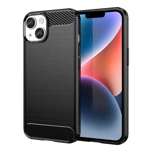 Carbon tok iPhone 14 Plus számára, rugalmas gél hátlap fekete - 1