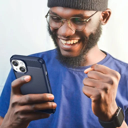 Szénfekete tok iPhone 14 Plus rugalmas gél hátlap tok kék - 7