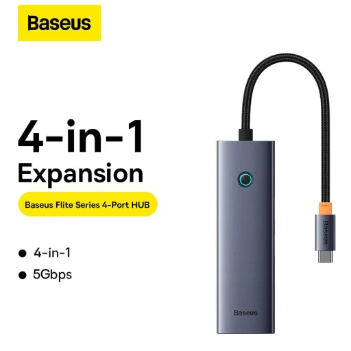  Baseus - Dokkolóállomás Lite Széria (B0005280A813-03) - Type-C 4x USB3.0-hoz, 5Gbps - Űrszürke - 3