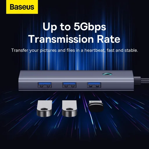  Baseus - Dokkolóállomás Lite Széria (B0005280A813-03) - Type-C 4x USB3.0-hoz, 5Gbps - Űrszürke - 4