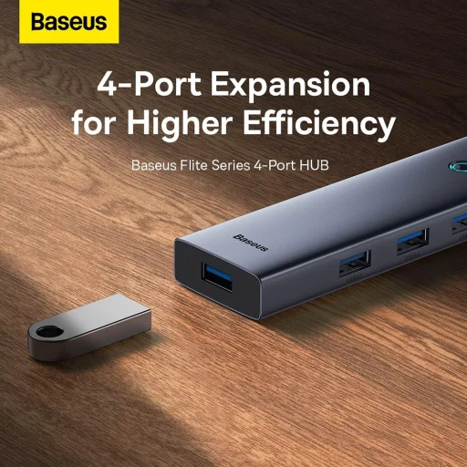  Baseus - Dokkolóállomás Lite Széria (B0005280A813-03) - Type-C 4x USB3.0-hoz, 5Gbps - Űrszürke - 6