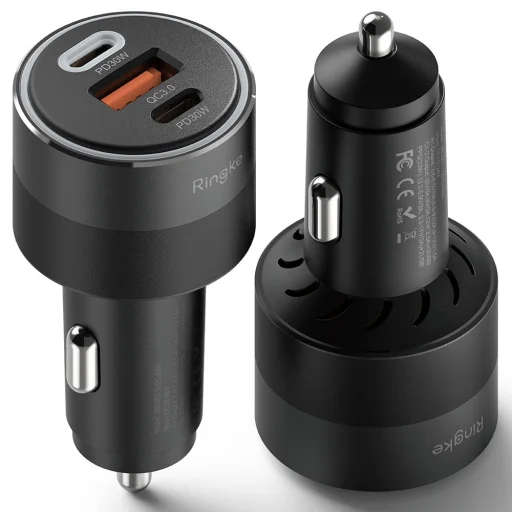  Ringke - Autós töltő - USB, 2x Type-C, PD30W, QC3.0, környezeti fénnyel - Fekete - 2