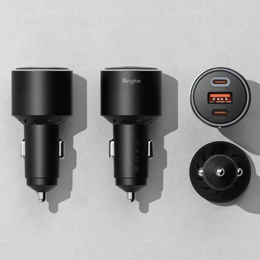  Ringke - Autós töltő - USB, 2x Type-C, PD30W, QC3.0, környezeti fénnyel - Fekete - 5