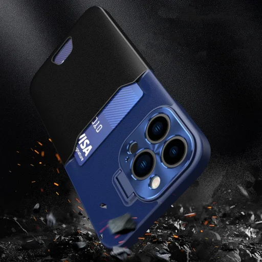 Bőr állványos tok Samsung Galaxy S23 Ultra kártyatartóval és állvánnyal kék tok - 6