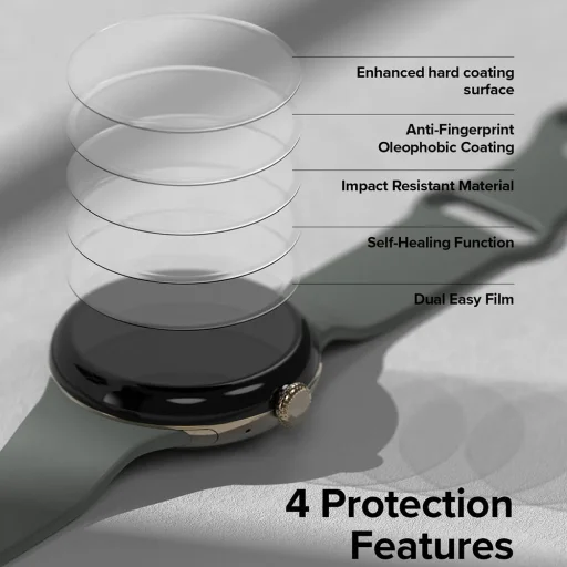  Ringke - Kétoldalas Könnyen Felhelyezhető Fólia (3 darabos csomag) - Google Pixel Watch 3 45mm - Átlátszó üvegfólia - 5