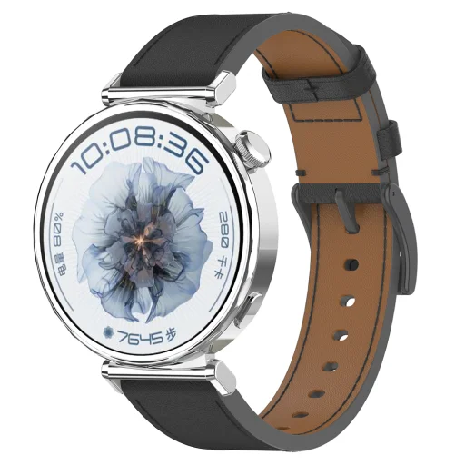 Techsuit - 18mm-es óraszíj (W073) - Fekete - Huawei Watch GT 4 (41mm)/W1/Honor Watch S1/Garmin Venu 2S/Vivoactive 4S-hez. - 2