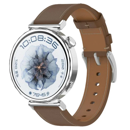 Techsuit - 18mm szíj (W073) - Kompatibilis Huawei Watch GT 4 (41mm), W1, Honor Watch S1, Garmin Venu 2S, Vivoactive 4S - Barna - 2