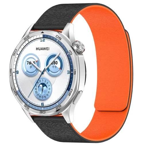 Szíj - Techsuit Watchband 18mm (W074) - Huawei Watch GT 4 (41mm)/W1/Honor Watch S1/Garmin Venu 2S/Vivoactive 4S - Fekete / Narancssárga - 3