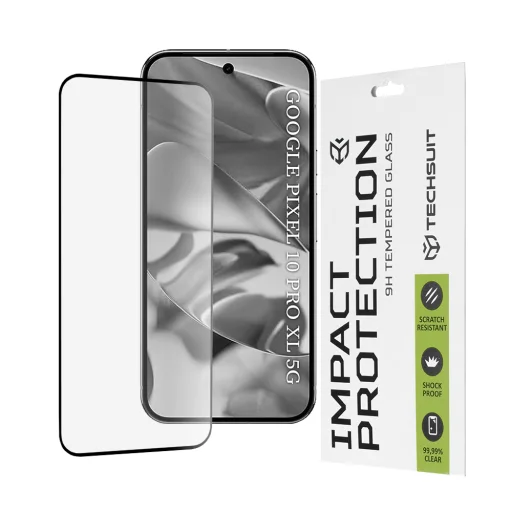 Üvegfólia teljes fedéssel és ragasztással - Techsuit 111D - Google Pixel 10 Pro XL - Fekete üvegfólia - 1