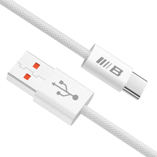 Blueo - Adatkábelt - USB-A - USB-C, Fonott, Gyorstöltés, 6A - Fehér - 4