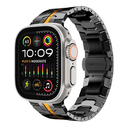 Apple Watch szíj - Techsuit (W063) - Apple Watch 1/2/3/4/5/6/7/8/9/10/SE/SE 2/Ultra/Ultra 2 (42/44/45/46/49mm) - Fekete Narancs - 1