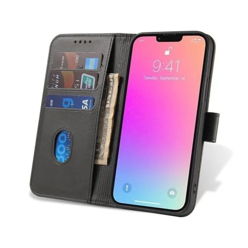 Magnet Case elegáns fliptok tartó és állvány funkcióval iPhone 14 Pro Max fekete tok - 7