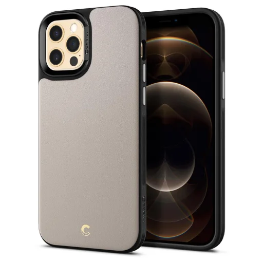 iPhone 12/ 12 Pro Spigen Cyrill Leather Brick bőr tok Kavicsszürke (ACS01734) - 1