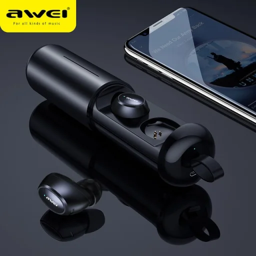 Awei TWS T5 Bluetooth vezeték nélküli fülhallgató töltőtokkal fekete - 2