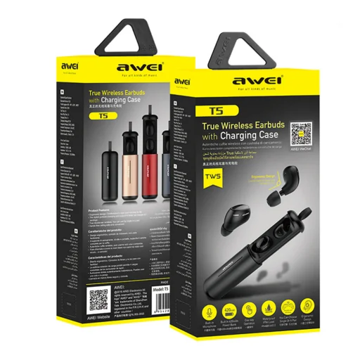 Awei TWS T5 Bluetooth vezeték nélküli fülhallgató töltőtokkal fekete - 4
