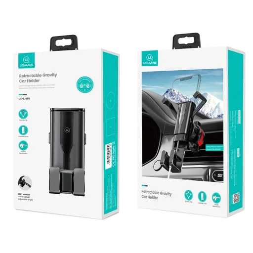 Usams ZJ060 Szellőzőre helyezhető fém gravity autós telefontartó szürke - 12