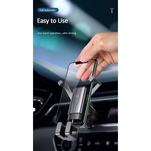 Usams ZJ060 Szellőzőre helyezhető fém gravity autós telefontartó szürke - 6