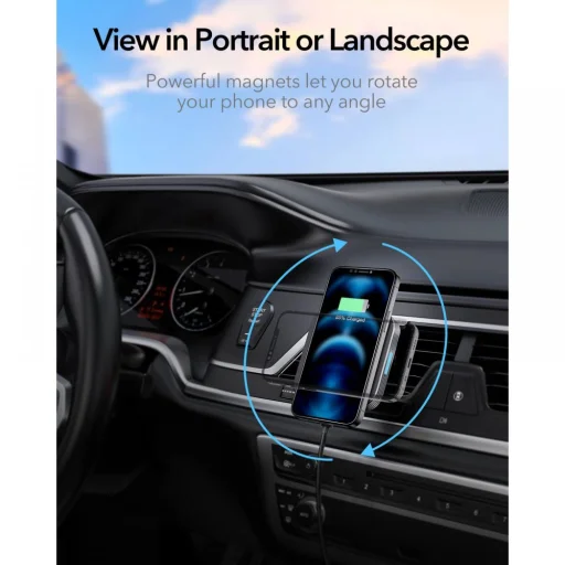 ESR HaloLock Mágneses MagSafe Szellőzőre helyezhető Autós telefontartó vezeték nélküli töltéssel fekete - 3