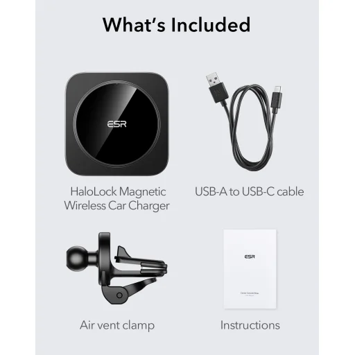 ESR HaloLock Mágneses MagSafe Szellőzőre helyezhető Autós telefontartó vezeték nélküli töltéssel fekete - 7