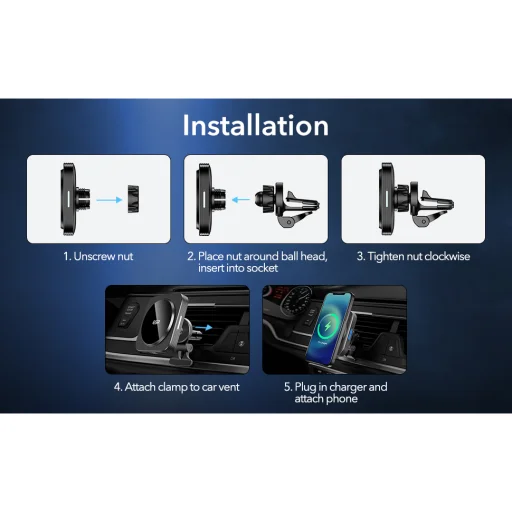 ESR HaloLock Mágneses MagSafe Szellőzőre helyezhető Autós telefontartó vezeték nélküli töltéssel fekete - 8