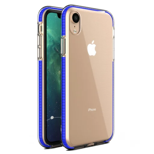 Spring átlátszó TPU tok színes kerettel iPhone XR sötétkék - 1