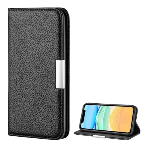 iPhone 12 mini Bőr hatású fliptok fekete - 1