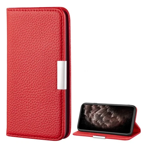 iPhone 12 Pro MAX Bőr hatású fliptok piros - 1