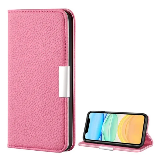 iPhone 12 Pro MAX Bőr hatású fliptok rózsaszín - 1