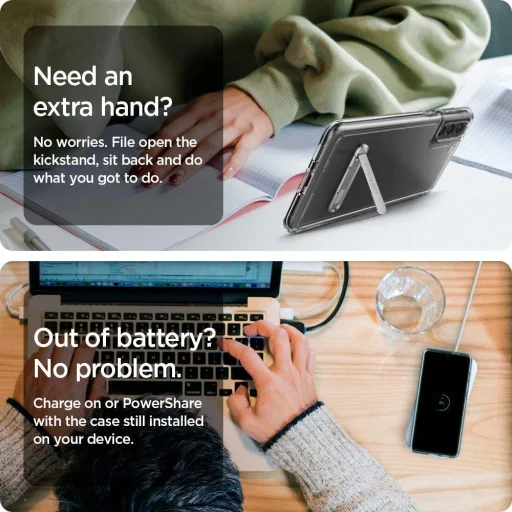 Samsung S21+ Plus Spigen hybrid ''S'' tok kihajtható támasszal Crystal Clear (ACS02389) - 6