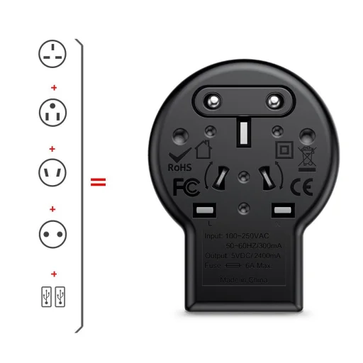 Baseus Rotation Type Univerzális utazó töltő EU/UK/USA/AUS 2x USB 2.4A fekete (ACCHZ-01) - 7
